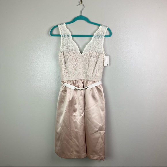 NWT After Six | Cameo Blush Ivory Cocktail Length Classic Lace Dress 4 - Picture 13 of 13